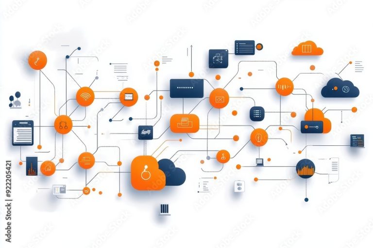 complex data flow diagram with interconnected nodes representing various data sources ai algorithms and cloud services